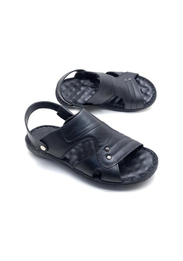 Deritarz Hakiki Deri Ortopedik Erkek Sandalet Siyah