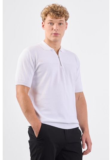Dufy Beyaz Örgü Erkek Triko - Slim Fit Beyaz