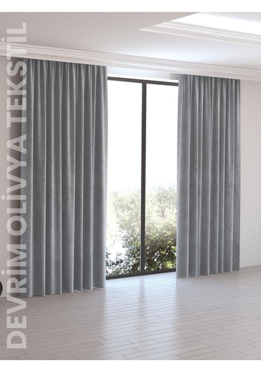 Devrim Olivya Tekstil Lüks 1. Sınıf Düz Dikim Açık Gri Ada Fon Perde En X Yükseklik Açık Gri