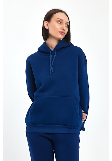 Odda Kadın Kapüşonlu Şardonlu Sweatshirt Siyah