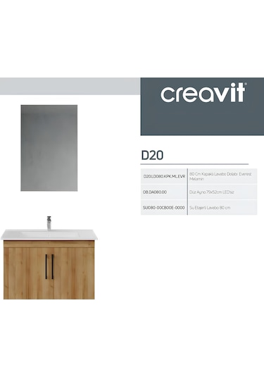 Creavit D20 Banyo Dolabı Seti Çekmeceli 80 Cm Everest Kahverengi