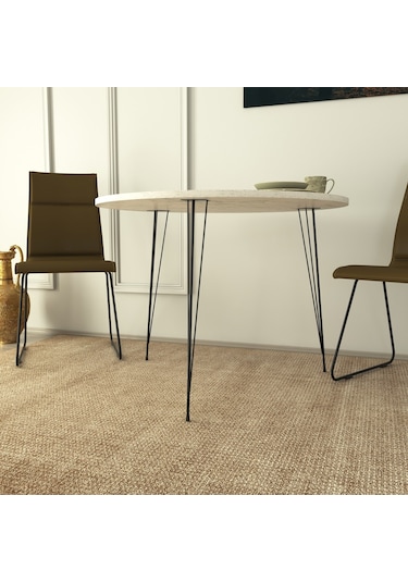 Pasific Home Sandalf Metal Ayaklı Yuvarlak Mutfak Masası Beyaz Mermer