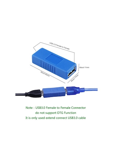Sones Dizüstü Bilgisayar İçin Usb 3.0 Tip A Dişi - Tip A Dişi Konnektör Af Adaptör Dönüştürücü Genişletici Siyah