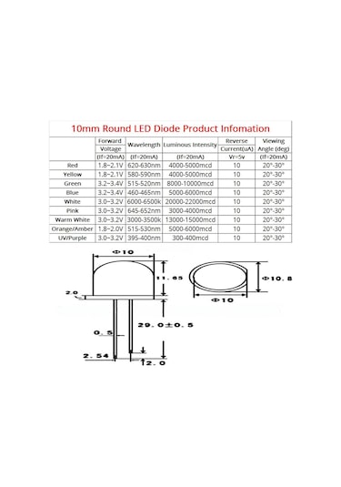 Sarı 50x 10mm Yuvarlak Üst Ultra Yayan Diyotlar Led Sarı Uv Pembe Turuncu Işık Diyot Lamba Ampulü