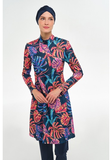 Likralı Tam Kapalı Tesettür Mayo Desenli 3108 Koyu Lacivert Koyulaci02 Koyu Lacivert