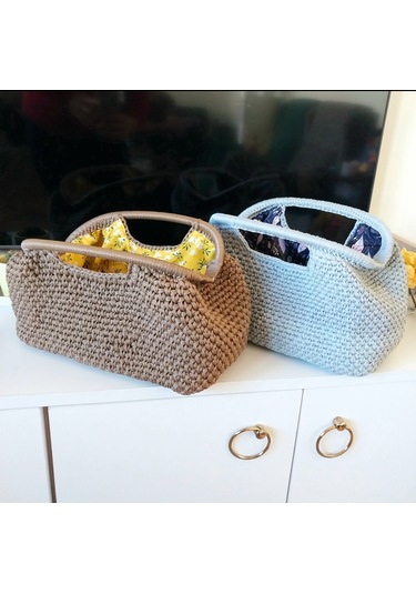 Parlak Tutmalı El Çantaları , El Yapımı Işıltılı Clutch, Örgü El Çantası Camel