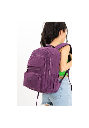 Ultra Hafif Çok Cepli Krinkıl Sırt Çantası Mor Model: 571-3b - Mor