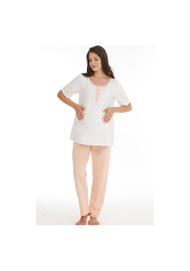 Parlingerie Hamile Lohusa Pijama Takımı Ekru-somon