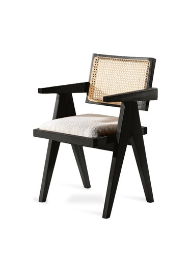 Luna Pergel Hazeranlı Model Hasırlı Natural Ahşap Sandalye Siyah - Beyaz