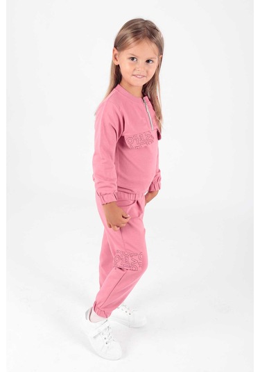 Ahengim Kız Çocuk Cepleri Baskılı Eşofman Takımı Ak2232 Gül Kurusu