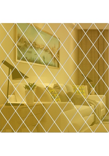 Sones Eşkenar Dörtgen Dikişli Arka Plan Akrilik Ayna Dekoratif Çıkartmalar, Özellikler: Altın Büyük Diğer