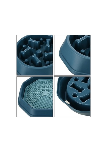 Dm Cbtx Kemik Slow Food Yalama Kasesi - Pet Diyet Çift Kase Köpek Kedi Maması Mavi