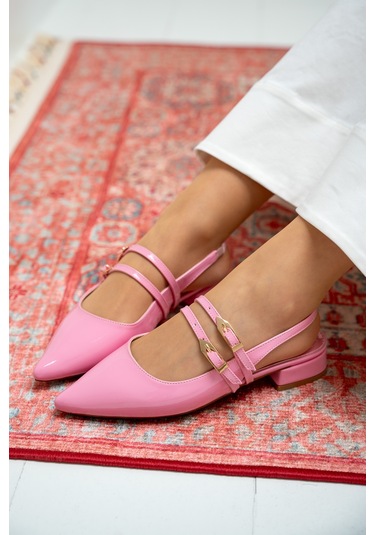 Holly Çift Toka Detaylı Babet Şeker Pembesi Pembe