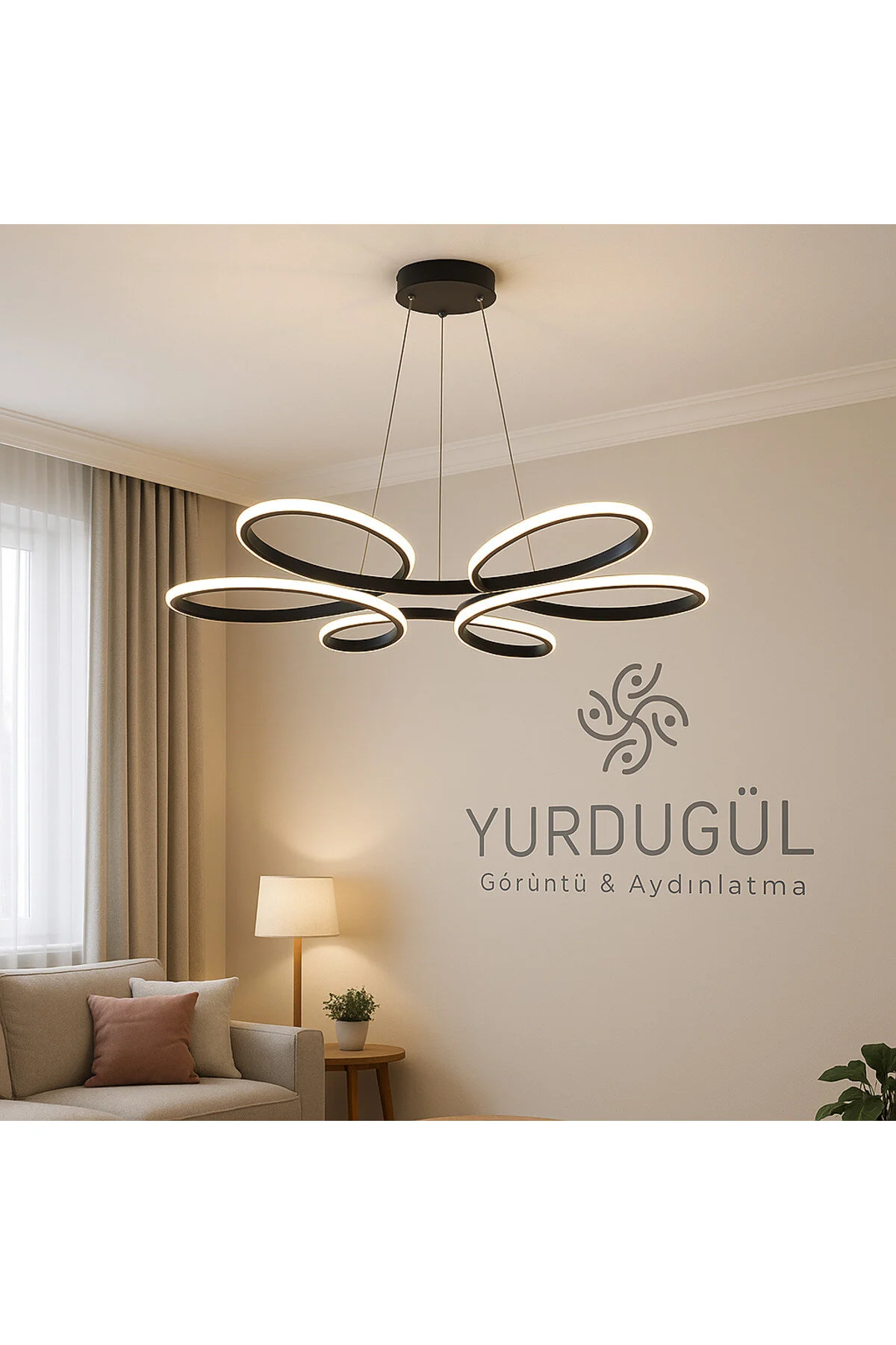 Papatya Desenli Üç Renk Siyah Sarkıt Avize Modern Led Aydınlatma Modeli Siyah
