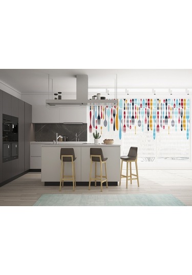 Çatal Bıçak Kaşık Desenli Dijital Baskılı Zebra Perde Kişiye Özel Ölçü Modern Mutfak Perdesi Diğer