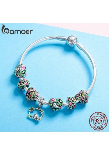 Bamoer Yeni Varış 100% 925 Ayar Gümüş Baharın Habercisi Kuş Kafesi Kolye Charm