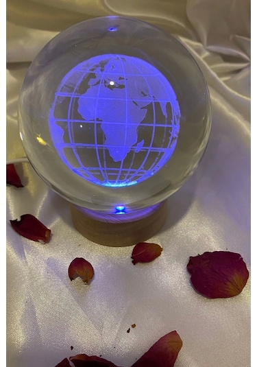 3d Led Işık Cam Küre Çok Işıklı Ahşap Dünya Büyük Boy 10 Cm