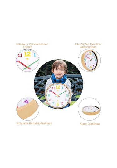 30 Cm Çocuk Öğrenme Saati, Tik Tak Etmeyen Sessiz Duvar Saati, Pille Çalışan Dekoratif Saat, Kolay Okunabilen Renkli Duvar Saatleri Diğer
