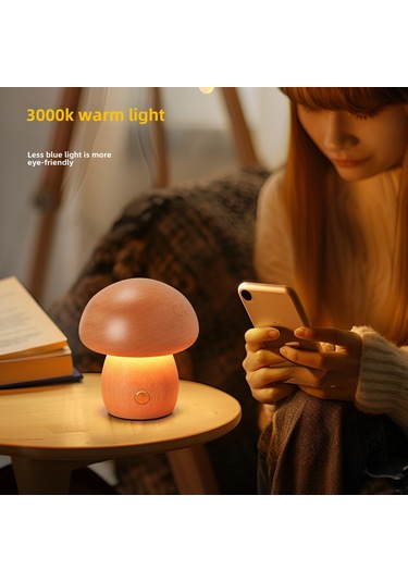 Geeroyoo Ahşap Mantar Şekilli Led Gece Lambası, Doğal Ahşap Dekoratif Masa Lambası, Bebek Odası Için Rahat Isık, Kız Çocuk Hediyesi Usb Girişli Büyük Boy A Modeli