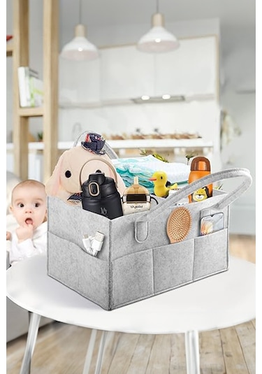 Pratik Düzenleyici Keçe Bebek Bakım Organizeri Anne Bebek Bakım Çantası Gri