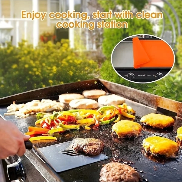 Trendooze 28in Turuncu Silikon Bbq Mat, 356 C Isıya Dayanıklı Kaymaz Izgara Altlığı