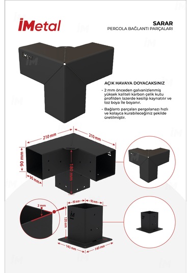 Sarar Tek Bölümlü Ahşaplar Dahil 85 x 85 MM Pergola Seti