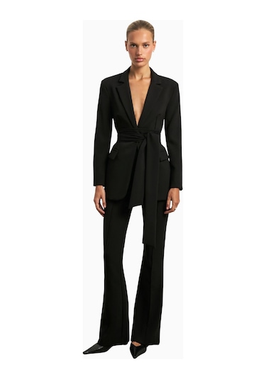 Because Of Alice Classic Blazer With Belt Klasik Blazer Kadın Ceket Siyah