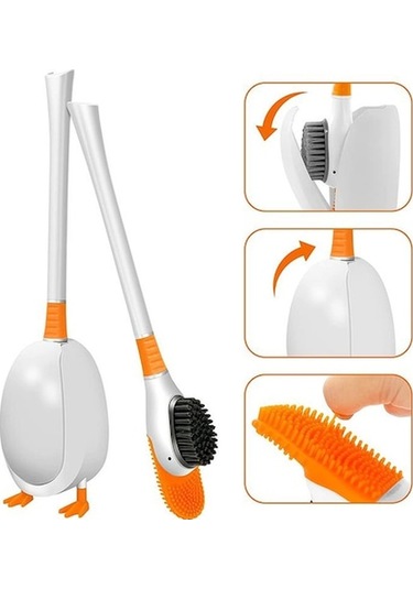 Novahub Mavi Silikon Banyo Tuvalet Fırçası Duvara Monte Fırça Esnek Derin Temiz Köşe Temizleme Fırçası Sevimli Ördek Tuvalet Fırçası Mavi