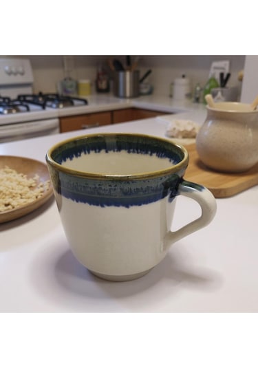Seramik Kahve Kupası Beyaz-mavi