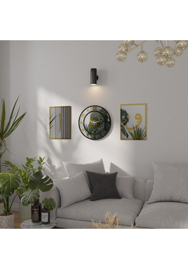 Dekoratif Ayna Pleksili Elif Vav Tasarımlı 3 Parça Duvar Saati Gümüş - Altın