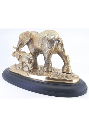 Ahşap Kaide Üzeri Pirinç Fil Ve Yavrusu