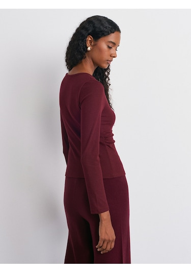 Dilvin 31548 Düğme Detaylı Büzgülü Top-koyu Bordo Koyu Bordo