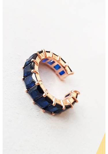 MorMajor Silver Ithal Lacivert Kare Baget Taşlı Gümüş Kıkırdak Küpe-4945