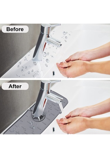 Monyee Gri Silikon Musluk Damlacık Tutucu: Lavabo Tezgahını Kuru Ve Temiz Tutar, Su Akışı İçin Tasarlanmıştır Gri