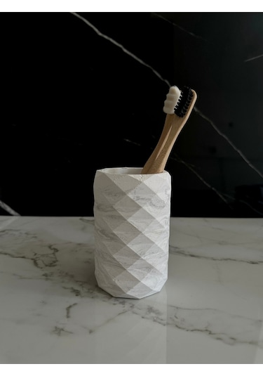 Dekoratif Beton Diş Fırçalık El Yapımı Banyo Aksesuarı Masaüstü Kalem Kutusu Beyaz