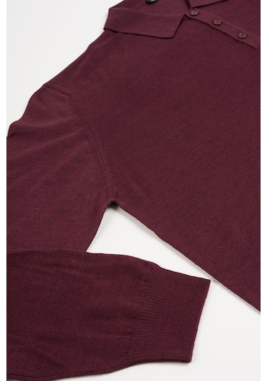 Woolen World Polo Yaka Battal Büyük Boy Yünlü Triko Kazak Bordo