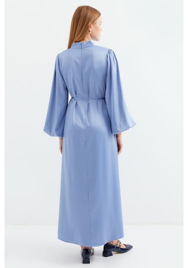 Bigdart 2510 Saten Tesettür Abiye Elbise - İndigo 001