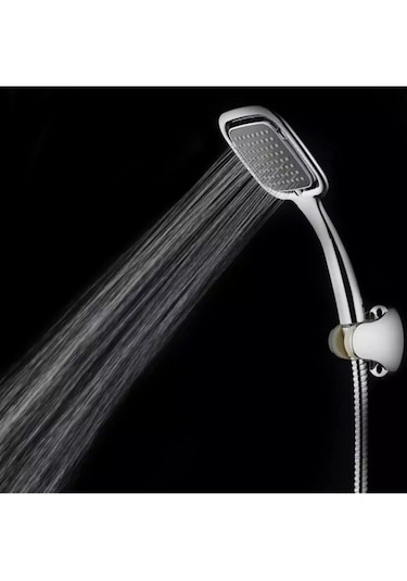 Krom Kare Duş Başlığı Mafsal Ve Duş Hortumu Seti Gri