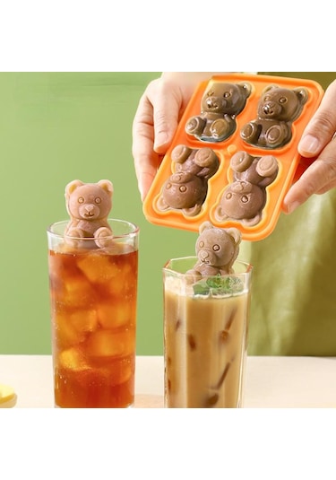 Yeşil 4 Izgara 3d Küçük Oyuncak Ayı Şekli Buz Küpü Silikon Kalıp Küçük Ayı Buz Bloğu Kalıp Ev Dondurma Buz Kutusu Buz Kalıp