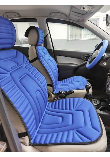 2,li Oto Koltuk Kılıfı Minder Alkantra Kumaş Mavi Renk + Slikon Direksiyon Kılıfı