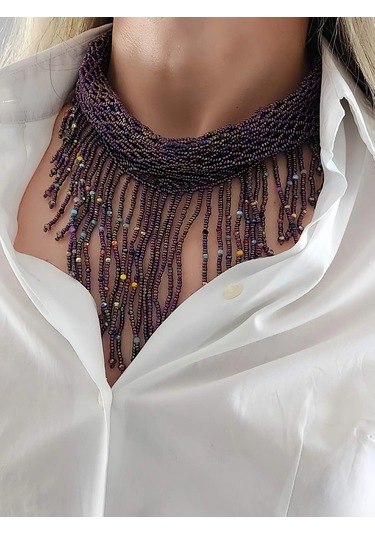 Şal Fular Model Bohem Otantik El Yapımı Kolye Renkli