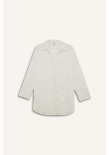 Defacto Regular Fit Pamuklu Brode Plaj Gömleği-fall İn Love C0506ax25smwt16 Beyaz