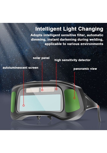 Vkemall Güneş Enerjili Akıllı Kaynak Gözlüğü - Anında Işık Değiştirme Dın4 Ekran - Zırhlı Göz Ve Yüz Koruması - Uyumlu Tüm Kaynak Türleri