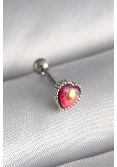 Bfs 316l Çelik Gümüş Renk Kırmızı Mineli Kalp Tragus Piercing Çok Renkli