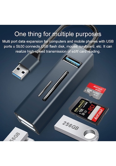 15101 5 In 1 Usb3.0 İla 3 X Usb + Sd / Tf Kart Okuyucu Hub Adaptörü Mavi