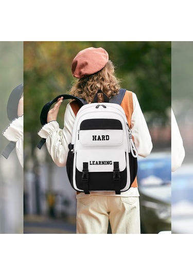 Sones Kontrast Renkli Günlük Sırt Çantası Üniversite Okul Çantası 15.6 İnç Dizüstü Bilgisayar Çantası Mor Beyaz Diğer