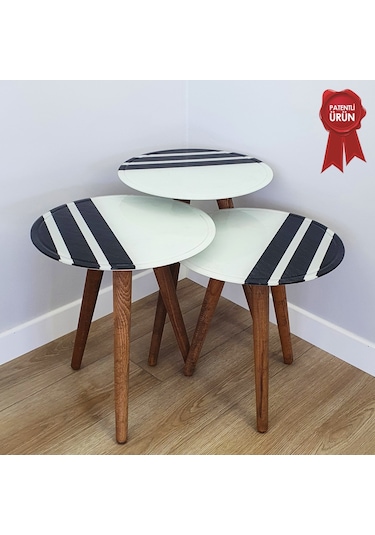 Zigon Sehpa | Ahşap Ayaklı | Kanallı Temperli (Kırılmaz) Cam Tabl