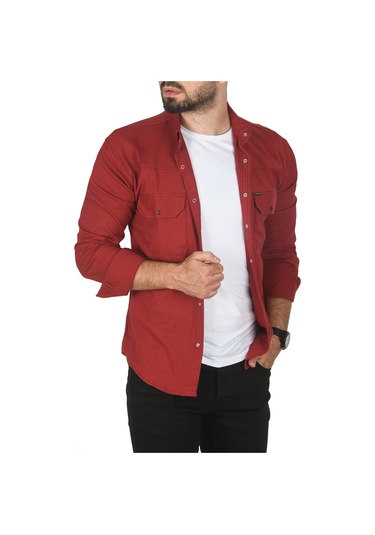 Deepsea Erkek Bordo Büyük Beden Pamuklu Likralı Spor Gömlek Dar Kalıp, Çıt Çıt Kapamalı 2500423 Bordo