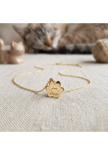 925 Ayar Gümüş Kişiye Özel İsimli Pati Kolye Gold