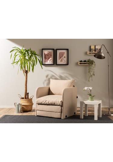 Pafu Saga Tekli Katlanır Yataklı Koltuk Keten Krem